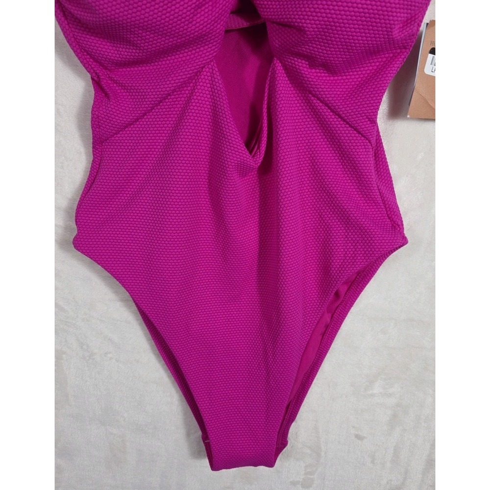 NWT Shade & Shore Pink One Piece Swimsuit Textured High Leg Size S 4-6 - Picture 4 of 12